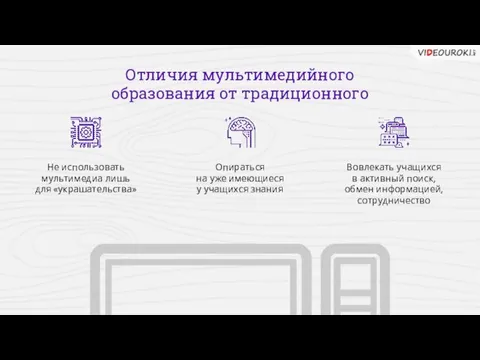 Отличия мультимедийного образования от традиционного Не использовать мультимедиа лишь для «украшательства»