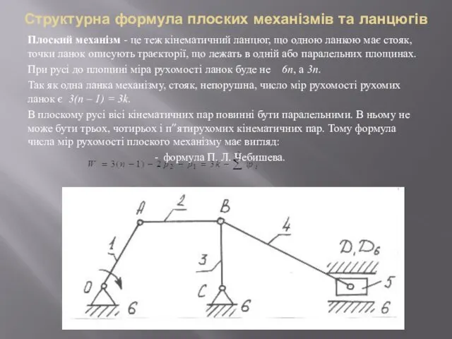 Структурна формула плоских механізмів та ланцюгів Плоский механізм - це теж