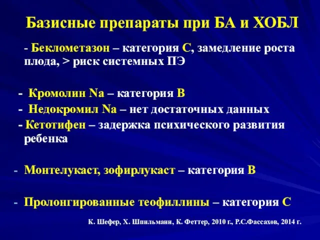 Базисные препараты при БА и ХОБЛ - Беклометазон – категория С,