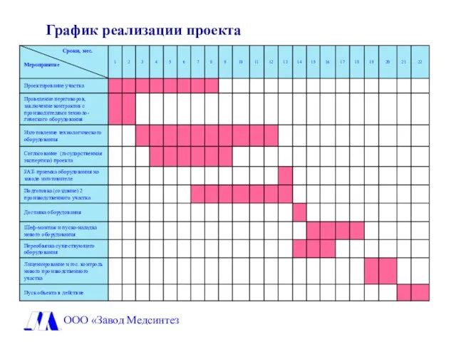 График реализации проекта ООО «Завод Медсинтез