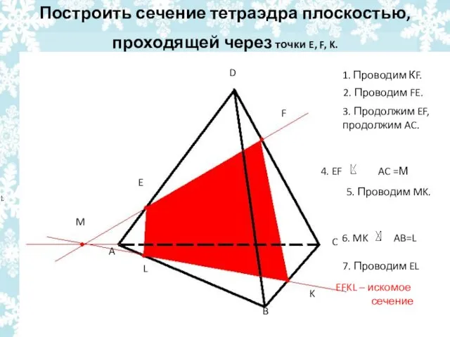 Построить сечение тетраэдра плоскостью, проходящей через точки E, F, K. E