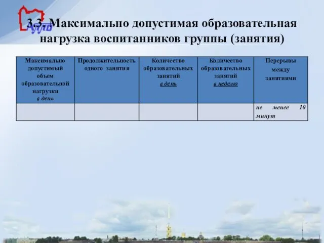 3.3. Максимально допустимая образовательная нагрузка воспитанников группы (занятия)