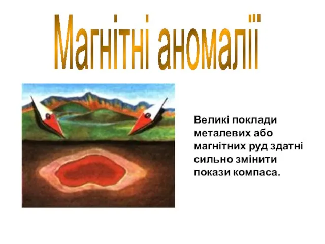 Магнітні аномалії Великі поклади металевих або магнітних руд здатні сильно змінити покази компаса.