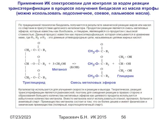 07/23/2023 Тарасевич Б.Н. ИК 2015 Применение ИК спектроскопии для контроля за