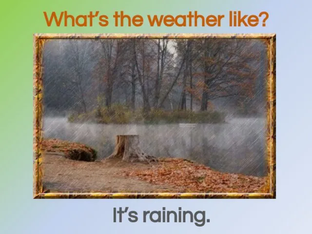 What’s the weather like? It’s raining.