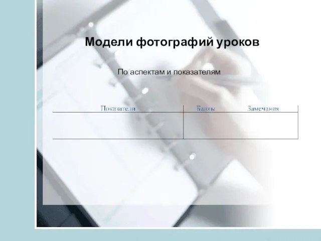 Модели фотографий уроков По аспектам и показателям