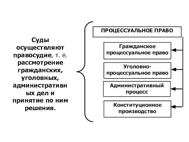 ПРОЦЕССУАЛЬНОЕ ПРАВО Гражданское процессуальное право Уголовно-процессуальное право Административный процесс Конституционное производство