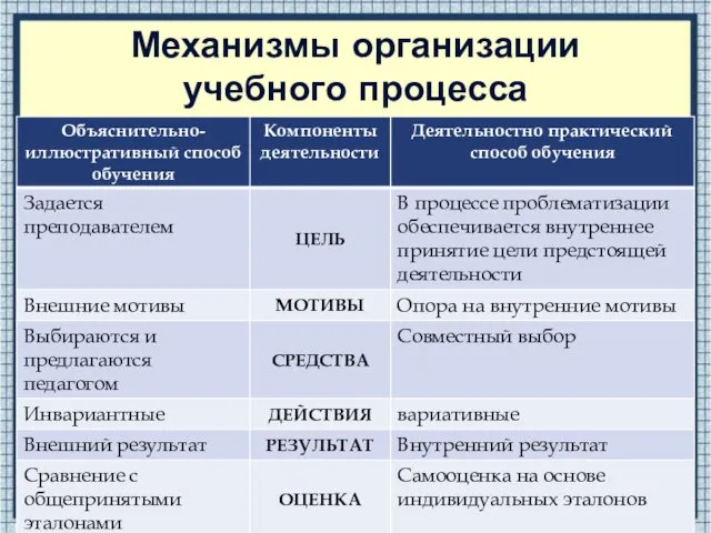 Механизмы организации учебного процесса