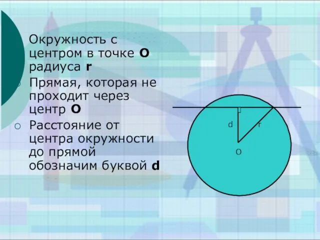 Окружность с центром в точке О радиуса r Прямая, которая не