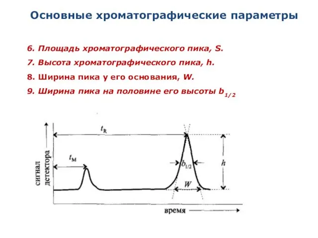 Основные хроматографические параметры 6. Площадь хроматографического пика, S. 7. Высота хроматографического