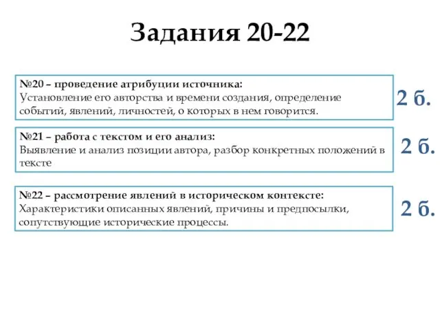Задания 20-22 №20 – проведение атрибуции источника: Установление его авторства и