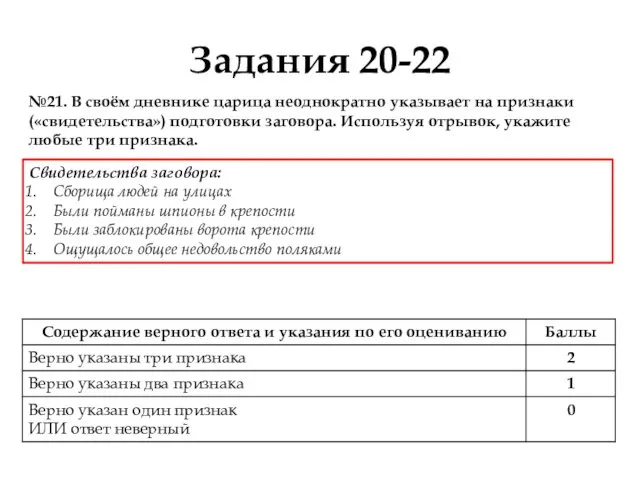 Задания 20-22 №21. В своём дневнике царица неоднократно указывает на признаки