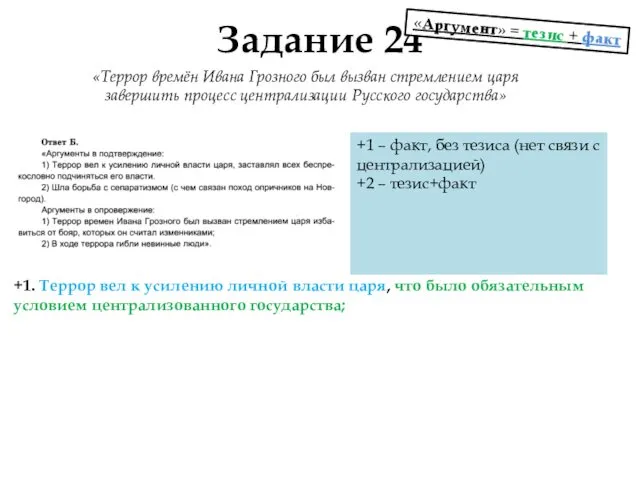 Задание 24 «Террор времён Ивана Грозного был вызван стремлением царя завершить