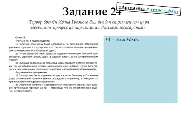 Задание 24 «Террор времён Ивана Грозного был вызван стремлением царя завершить