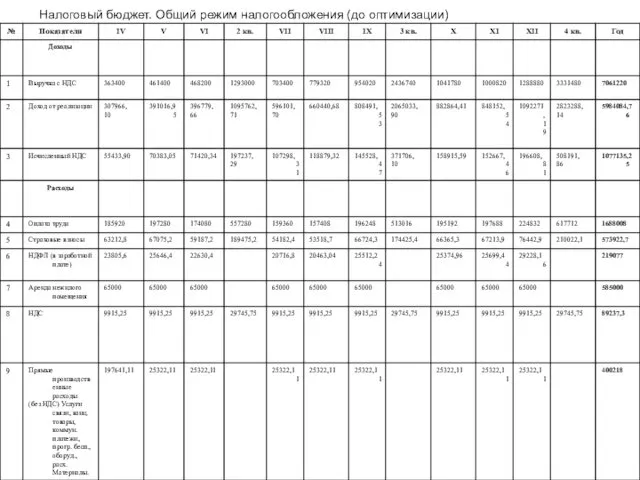Налоговый бюджет. Общий режим налогообложения (до оптимизации)
