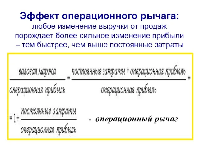 Эффект операционного рычага: любое изменение выручки от продаж порождает более сильное