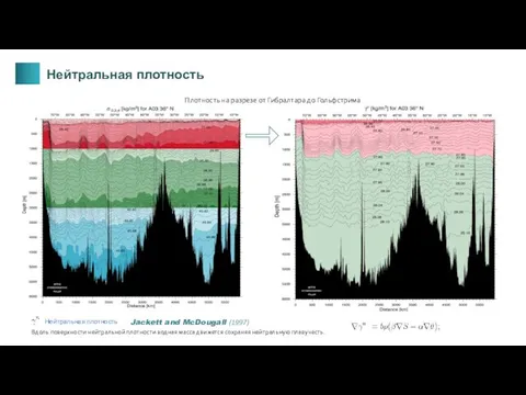 Плотность на разрезе от Гибралтара до Гольфстрима Jackett and McDougall (1997)