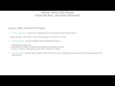 DBHitek 180nm BCD Process eFuse Cell Array _Simulation_Schematic Subject:128bit eFuse OTP