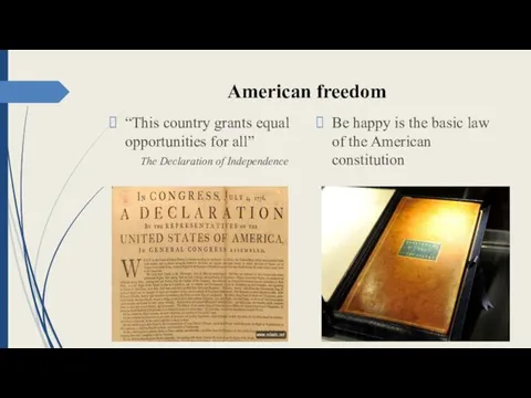 American freedom “This country grants equal opportunities for all” The Declaration