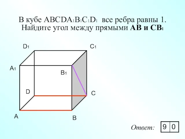 В кубе ABCDA1B1C1D1 все ребра равны 1. Найдите угол между прямыми