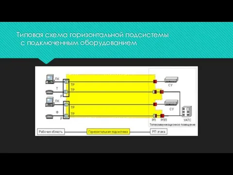 Типовая схема горизонтальной подсистемы с подключенным оборудованием