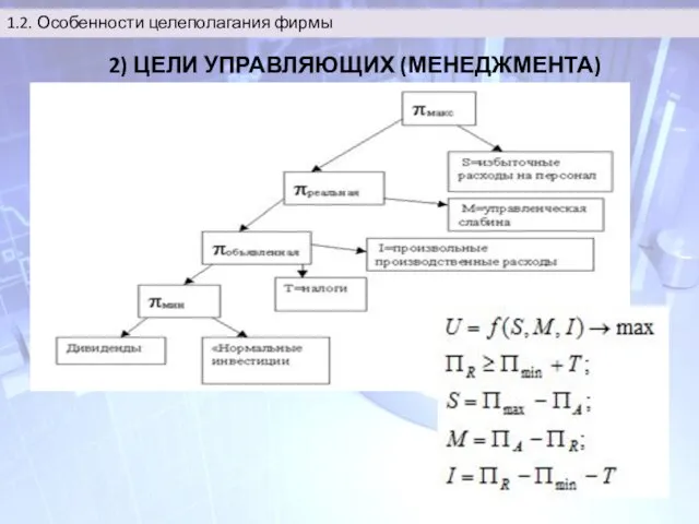 2) ЦЕЛИ УПРАВЛЯЮЩИХ (МЕНЕДЖМЕНТА) ФИРМЫ 1.2. Особенности целеполагания фирмы