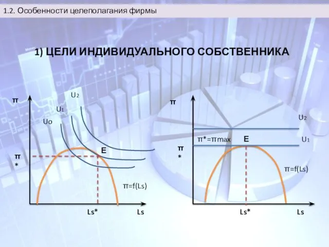 1) ЦЕЛИ ИНДИВИДУАЛЬНОГО СОБСТВЕННИКА Е Ls Ls* π=f(Ls) π π* Uo