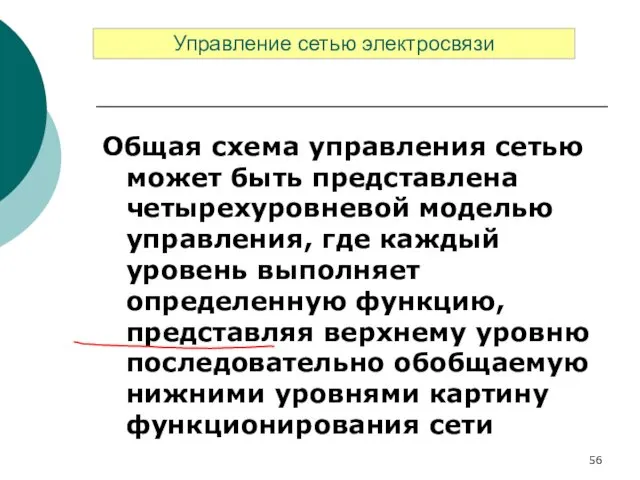 Общая схема управления сетью может быть представлена четырехуровневой моделью управления, где