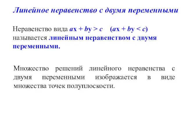 Линейное неравенство с двумя переменными Неравенство вида ах + bу >