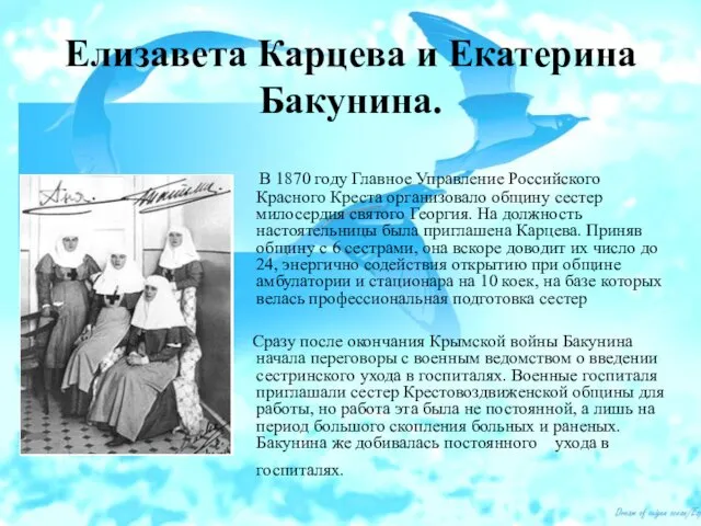 Елизавета Карцева и Екатерина Бакунина. В 1870 году Главное Управление Российского
