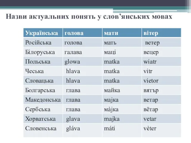 Назви актуальних понять у слов’янських мовах