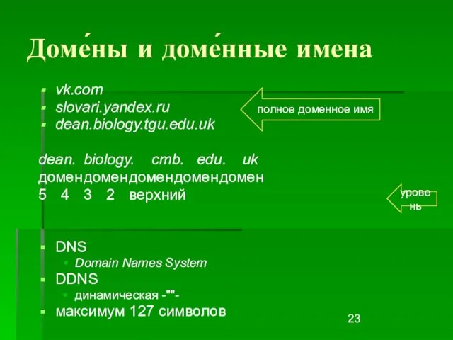 Доме́ны и доме́нные имена vk.com slovari.yandex.ru dean.biology.tgu.edu.uk dean. biology. cmb. edu.