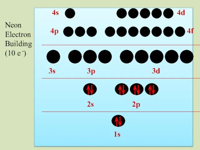 2s 1s 2p 3s 3p 3d 4p 4s 4d 4f Neon Electron Building (10 e -)