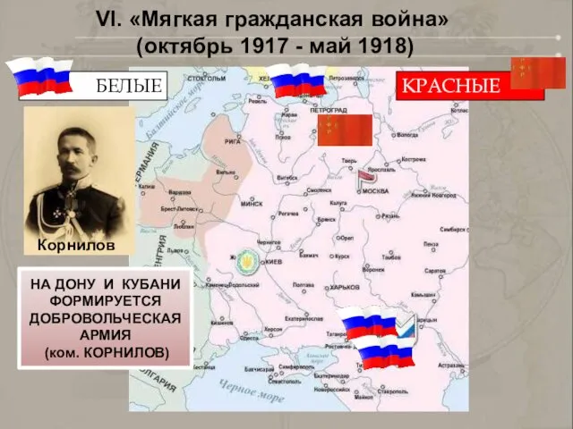 БЕЛЫЕ КРАСНЫЕ Корнилов VI. «Мягкая гражданская война» (октябрь 1917 - май