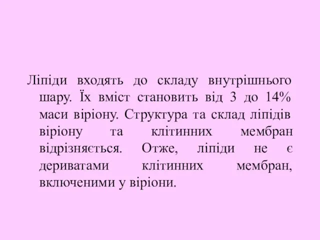 Ліпіди входять до складу внутрішнього шару. Їх вміст становить від 3