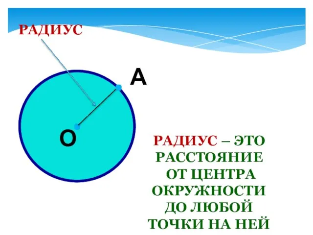 РАДИУС – ЭТО РАССТОЯНИЕ ОТ ЦЕНТРА ОКРУЖНОСТИ ДО ЛЮБОЙ ТОЧКИ НА НЕЙ . А