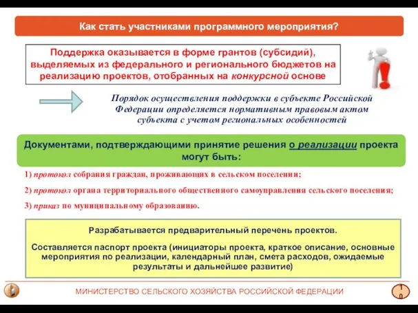 Поддержка оказывается в форме грантов (субсидий), выделяемых из федерального и регионального