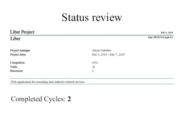 Status review Completed Cycles: 2