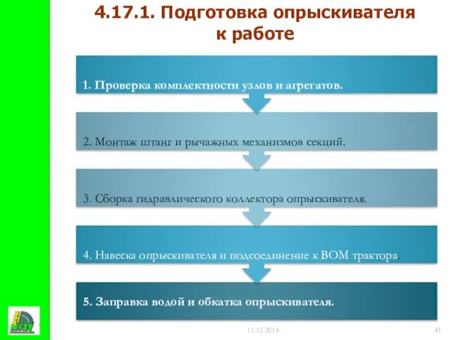 11.12.2014 4.17.1. Подготовка опрыскивателя к работе