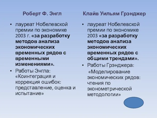 Роберт Ф. Энгл лауреат Нобелевской премии по экономике 2003 г. «за