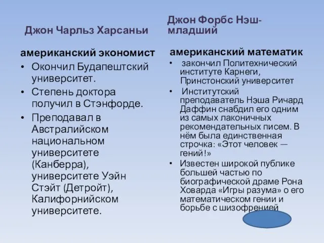 Джон Чарльз Харсаньи американский экономист Окончил Будапештский университет. Степень доктора получил