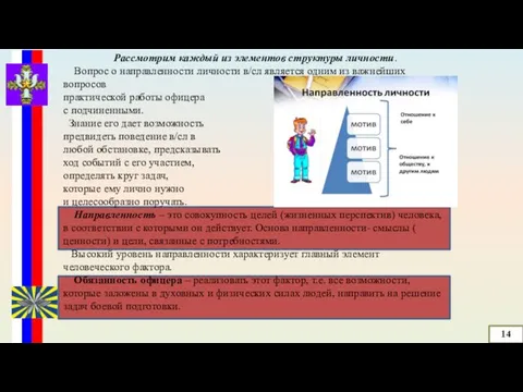 Рассмотрим каждый из элементов структуры личности. Вопрос о направленности личности в/сл