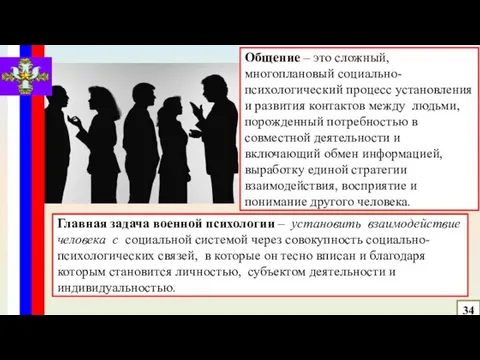 34 Общение – это сложный, многоплановый социально-психологический процесс установления и развития