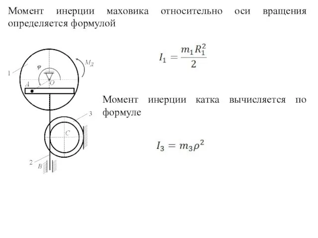 Момент инерции маховика относительно оси вращения определяется формулой Момент инерции катка вычисляется по формуле