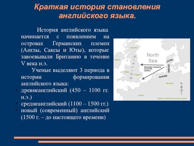 Краткая история становления английского языка. История английского языка начинается с появлением