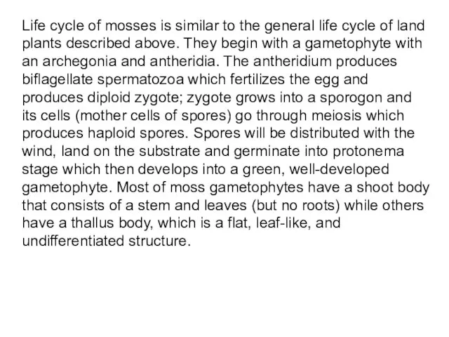 Life cycle of mosses is similar to the general life cycle