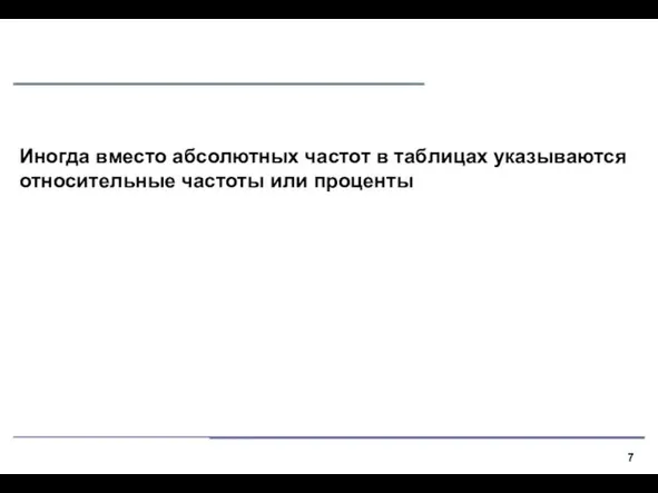 Иногда вместо абсолютных частот в таблицах указываются относительные частоты или проценты