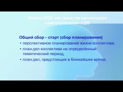 Формы КОД как средства организации самоуправления в ДО Общий сбор –