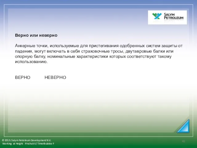 Верно или неверно Анкерные точки, используемые для пристегивания одобренных систем защиты