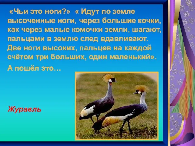 «Чьи это ноги?» « Идут по земле высоченные ноги, через большие